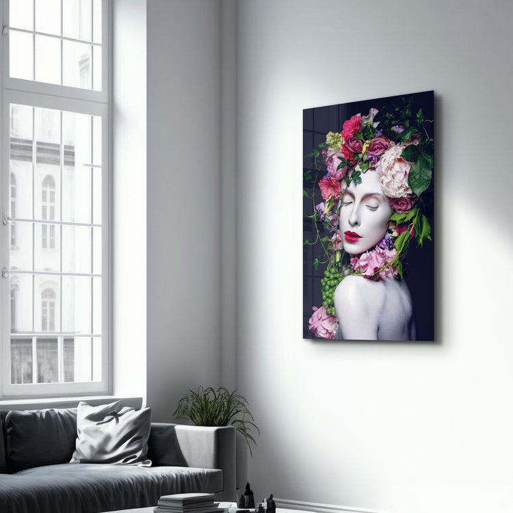 ・"Floral Woman Portrait"・Glass Wall Art - ArtDesigna Glass Printing Wall Art