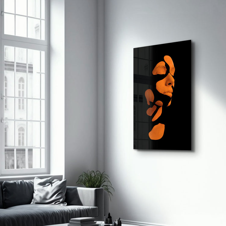 ・"Mysterious Orange Face"・Glass Wall Art - ArtDesigna Glass Printing Wall Art
