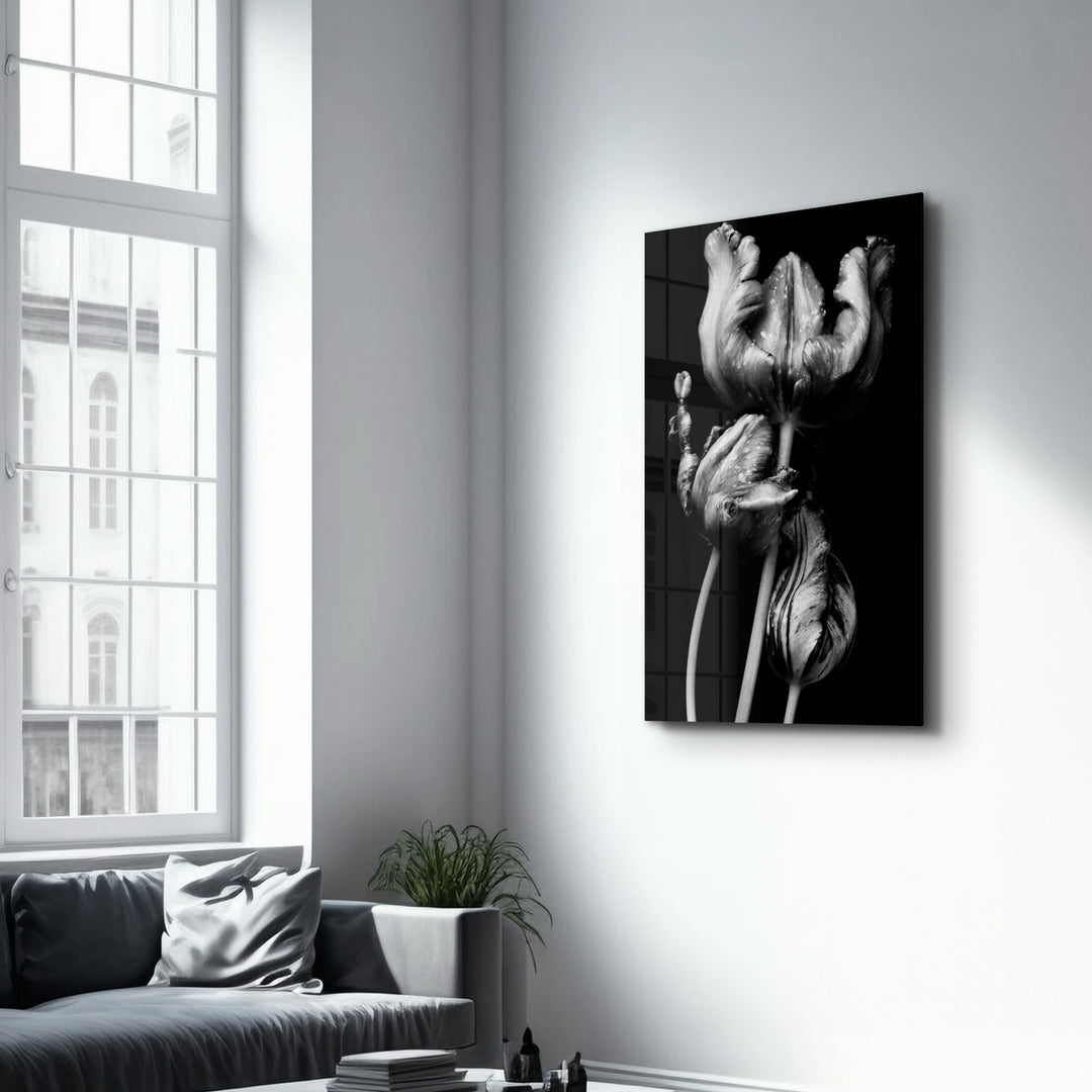 ・"Black - White Flower 2"・Glass Wall Art - ArtDesigna Glass Printing Wall Art