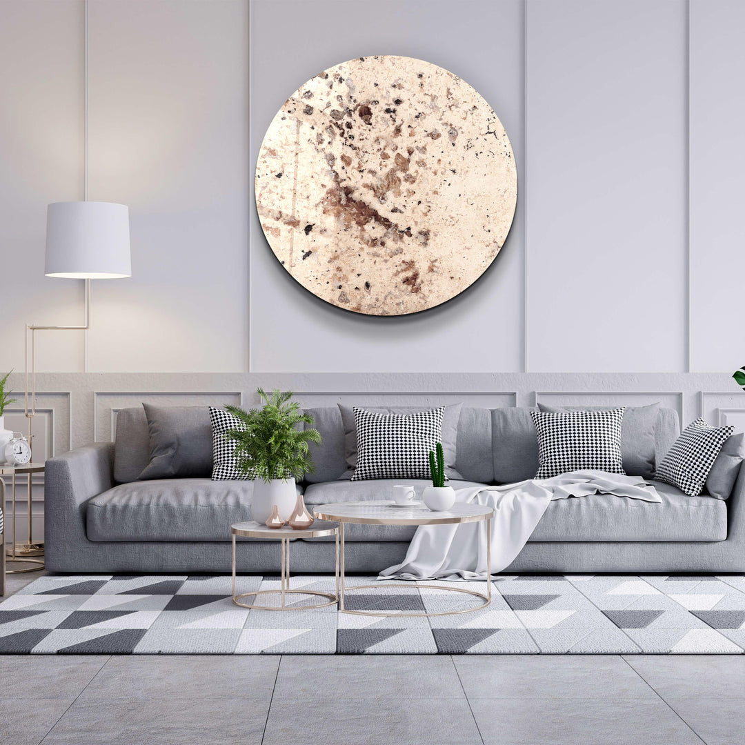 ・"Stone with Crystals - Beige"・Rounded Glass Wall Art - ArtDesigna Glass Printing Wall Art