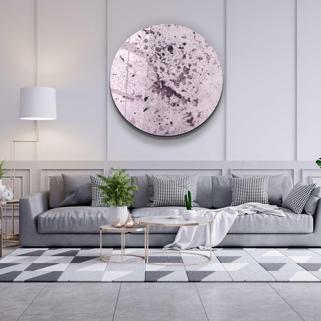 ・"Stone with Crystals - Light Purple"・Rounded Glass Wall Art - ArtDesigna Glass Printing Wall Art
