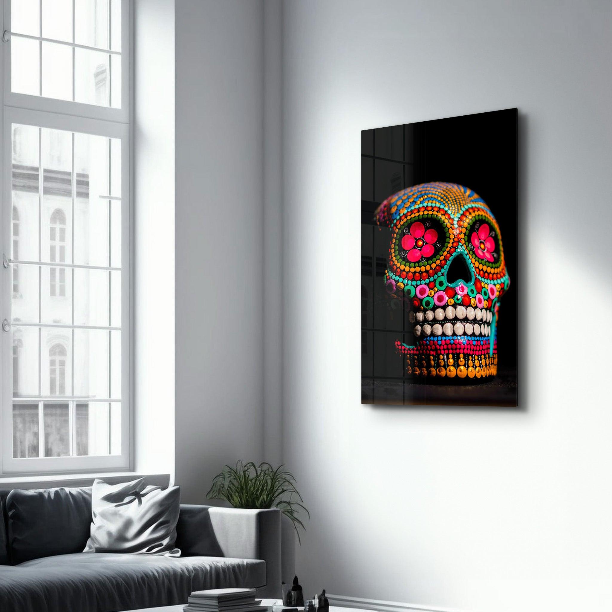 Sugar Skull - Mexican Skull | Designers Collection Glass Wall Art - ArtDesigna Glass Printing Wall Art