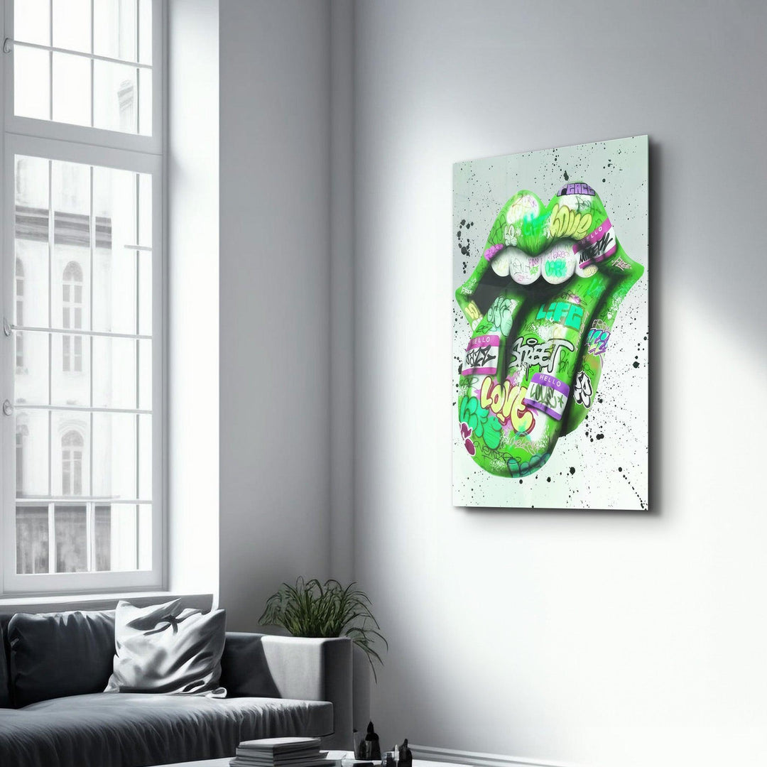 ・"Tongue - Green"・Designer's Collection Glass Wall Art - ArtDesigna Glass Printing Wall Art
