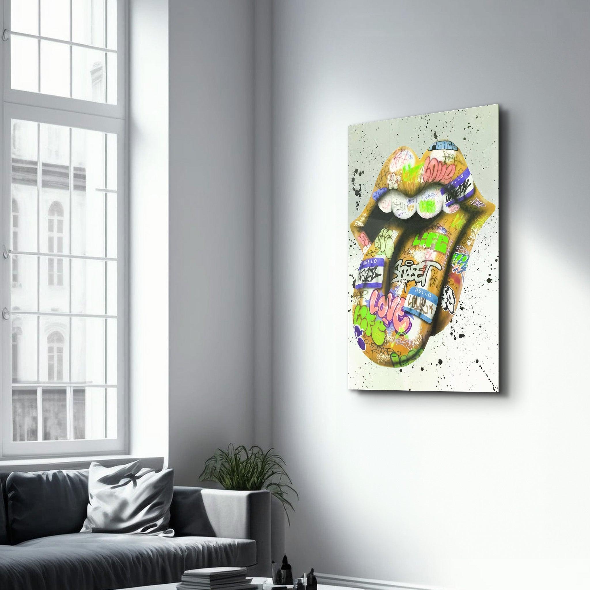 Tongue - Mustard | Designer's Collection Glass Wall Art - ArtDesigna Glass Printing Wall Art