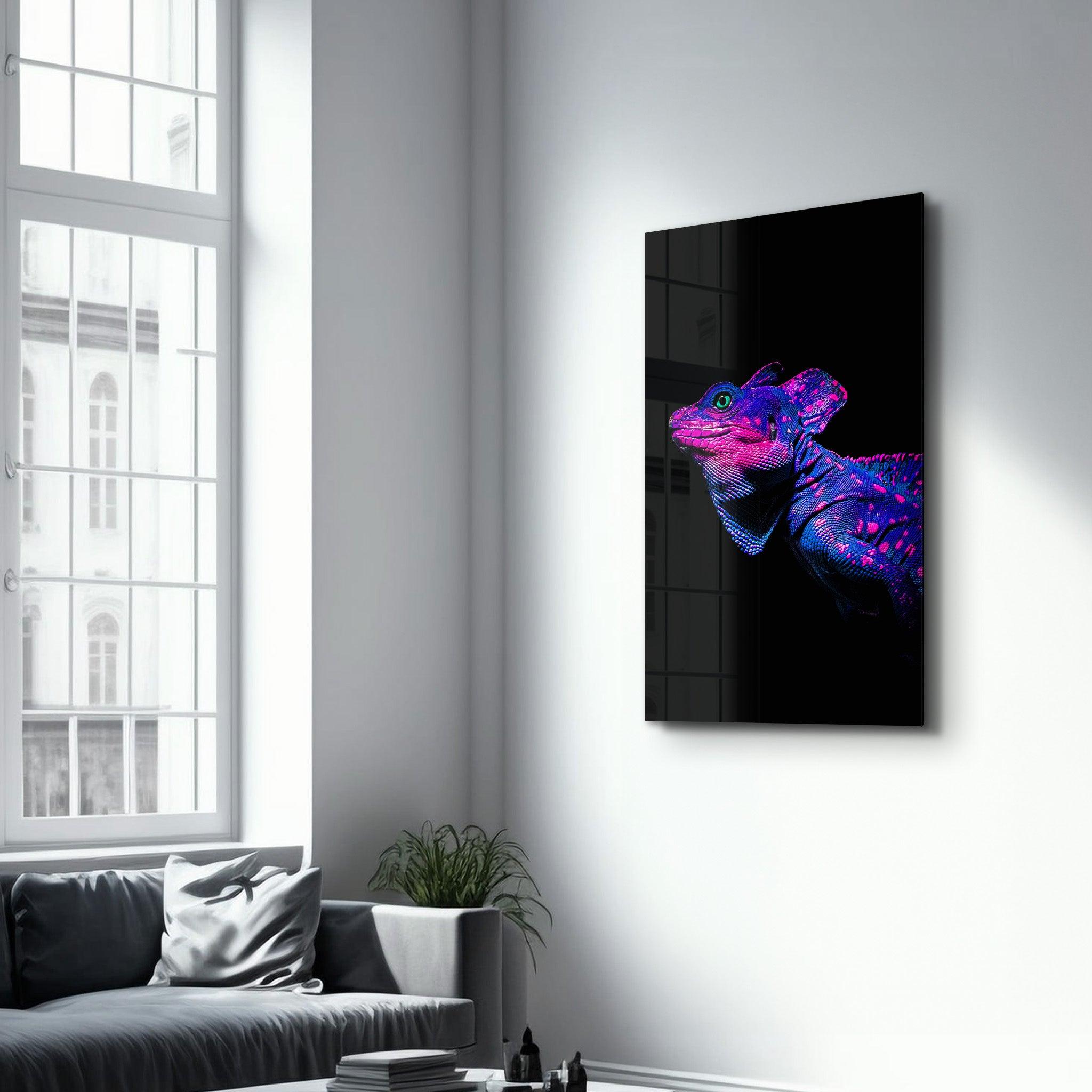 Iguana Blue Purple | Designer's Collection Glass Wall Art - ArtDesigna Glass Printing Wall Art