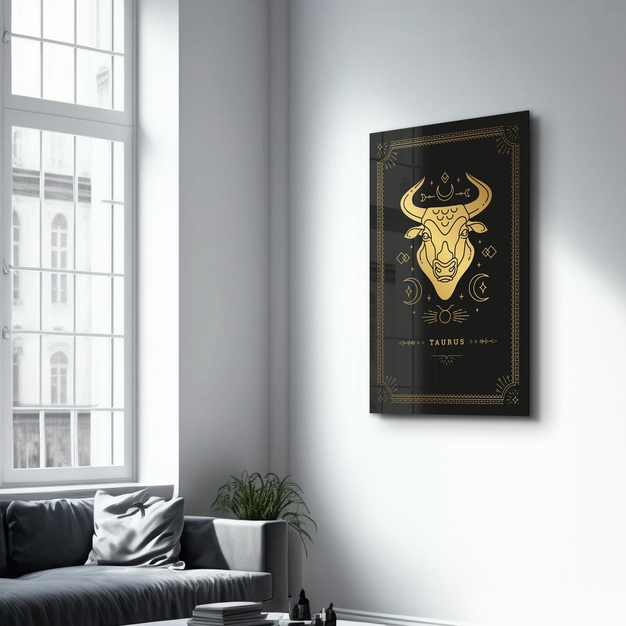 TAURUS | Black Zodiac Collection Glass Wall Art - ArtDesigna Glass Printing Wall Art