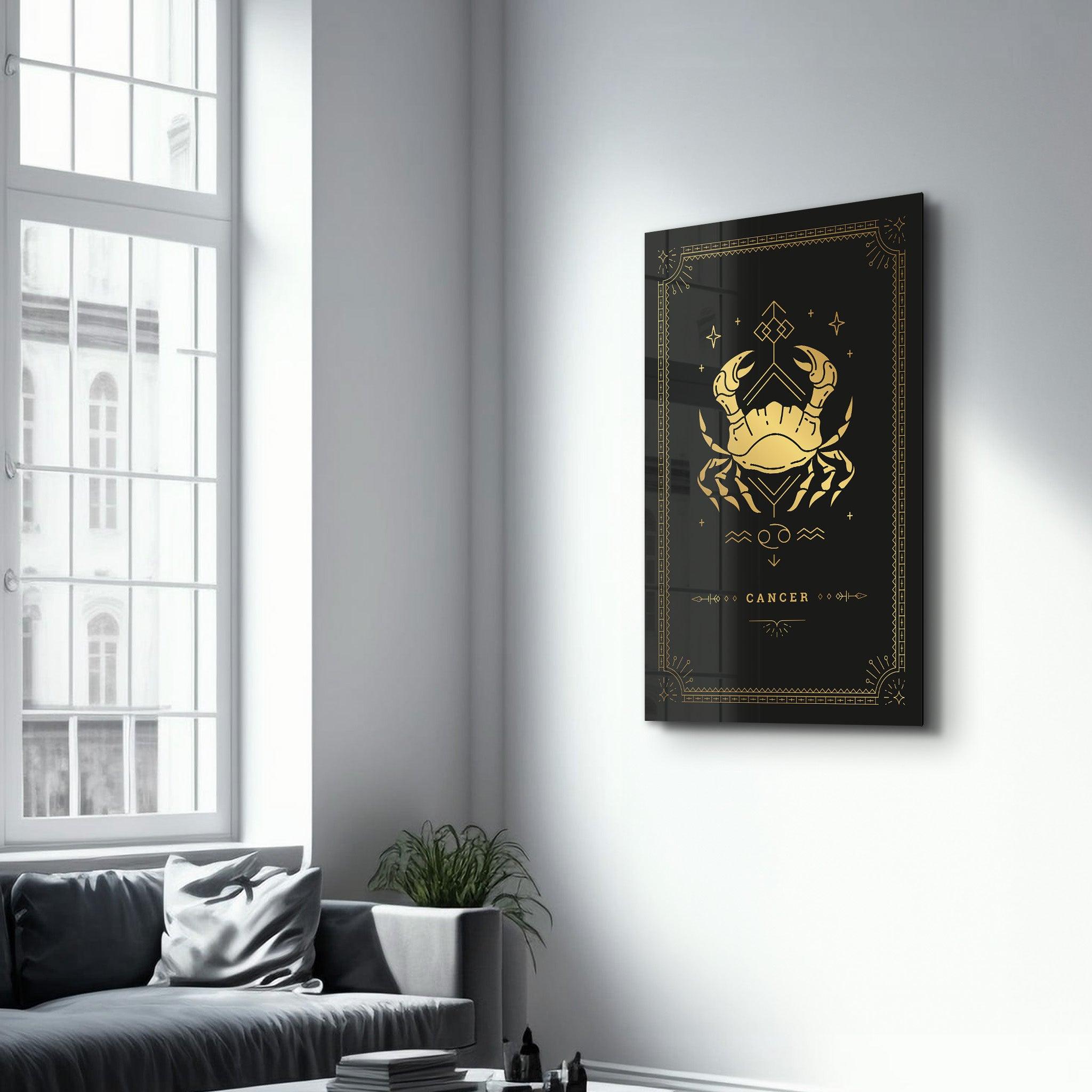 CANCER | Black Zodiac Collection Glass Wall Art - Artdesigna