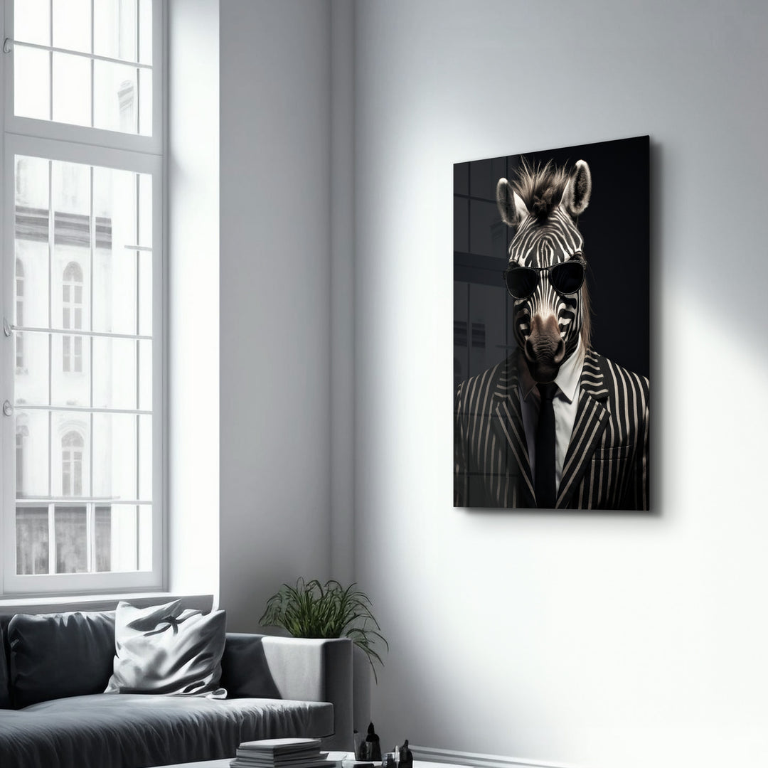 Zebra in Suit・Designers Collection Glass Wall Art