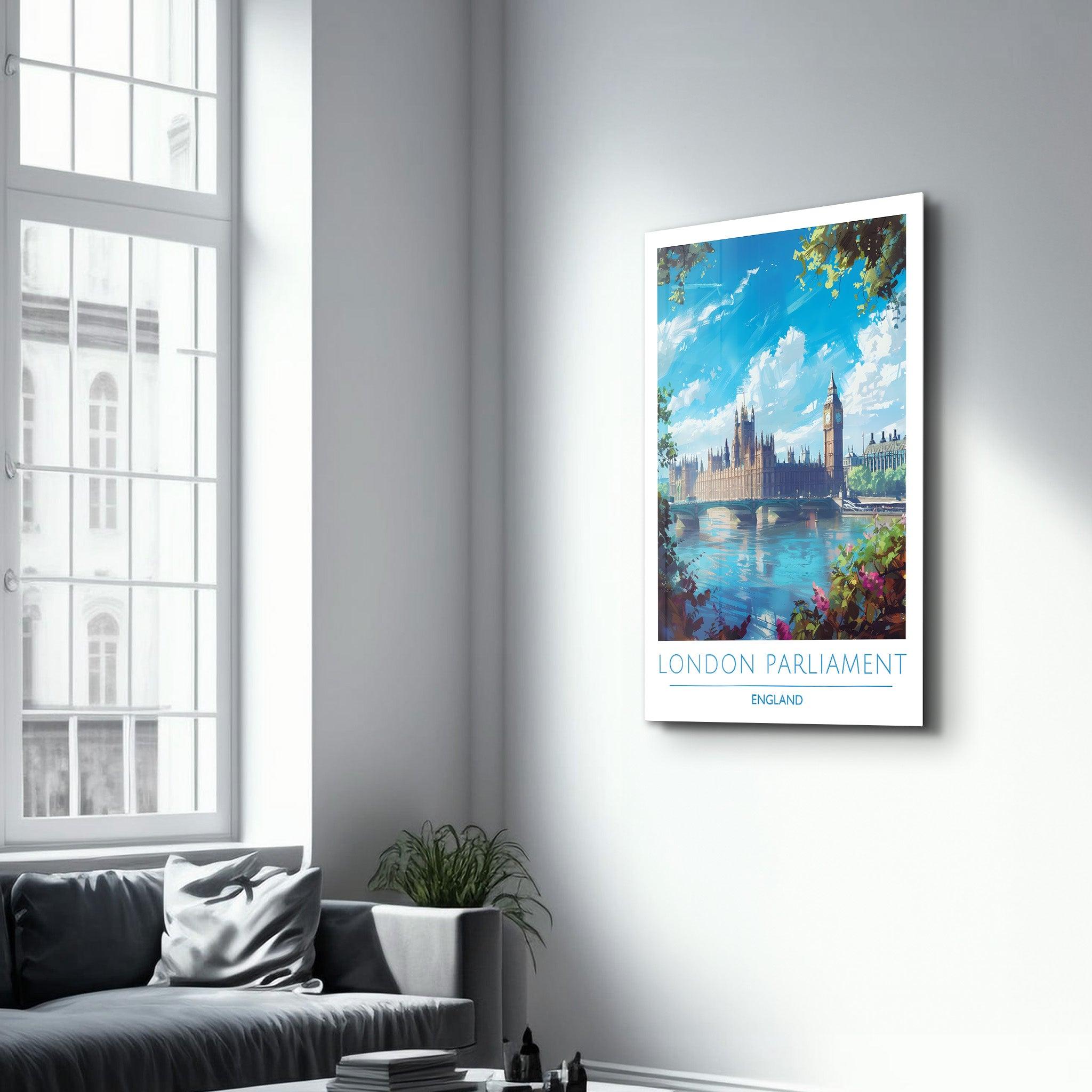 London Parliament England-Travel Posters | Glass Wall Art - ArtDesigna Glass Printing Wall Art