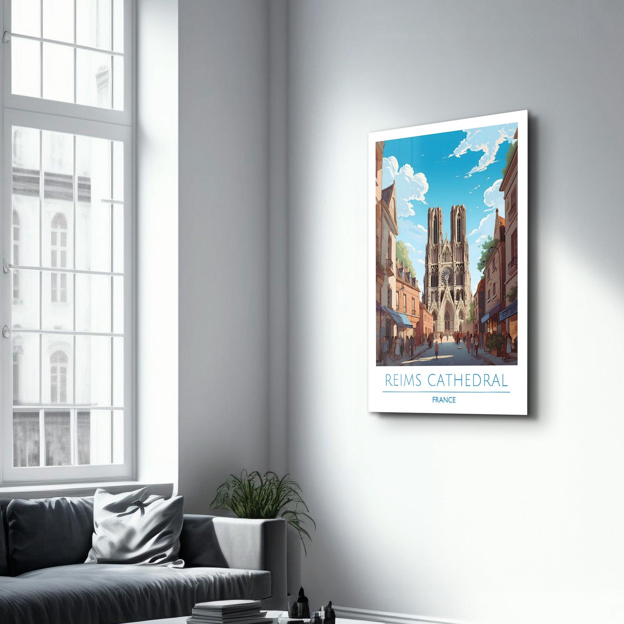 Reims Cathedral France-Travel Posters | Glass Wall Art - ArtDesigna Glass Printing Wall Art