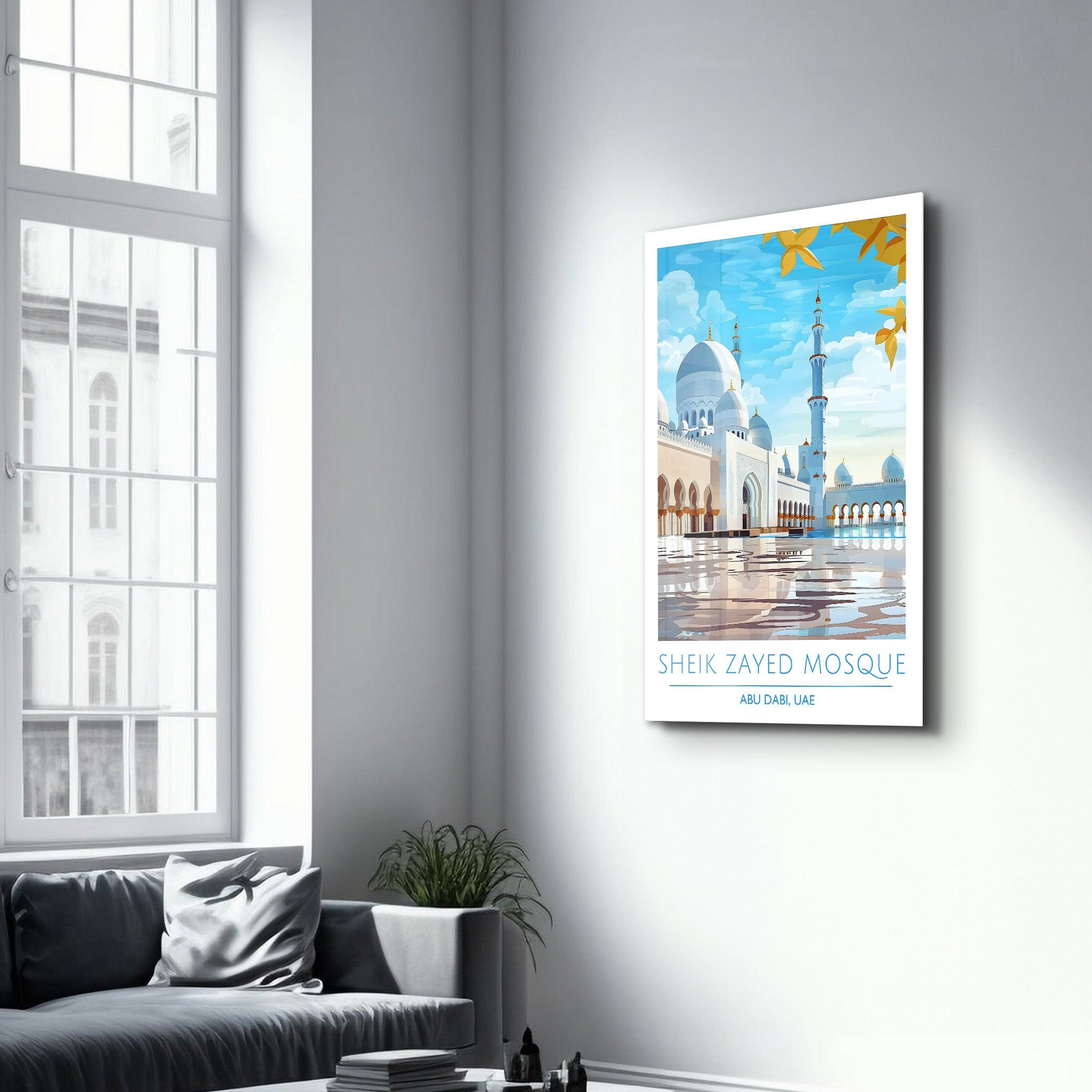 Sheik Zayed Mosque-Abu Dabi UAE-Travel Posters | Glass Wall Art - ArtDesigna Glass Printing Wall Art