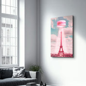 Pink Macarons and Eiffel Tower - Glass Wall Art - Artdesigna