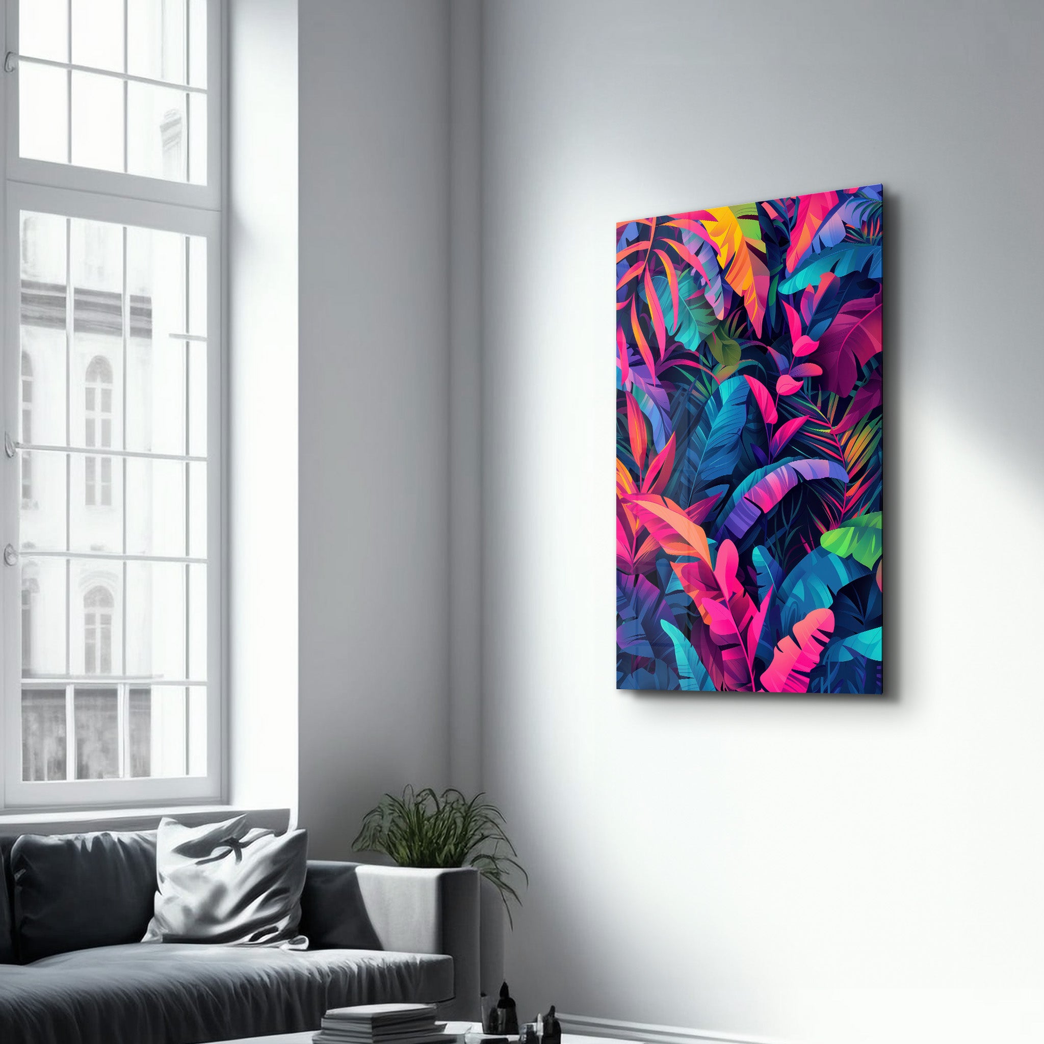 Colorful Tropical Leaves - Glass Wall Art