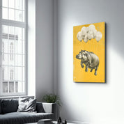 Hippo Rising with Balloons - Glass Wall Art