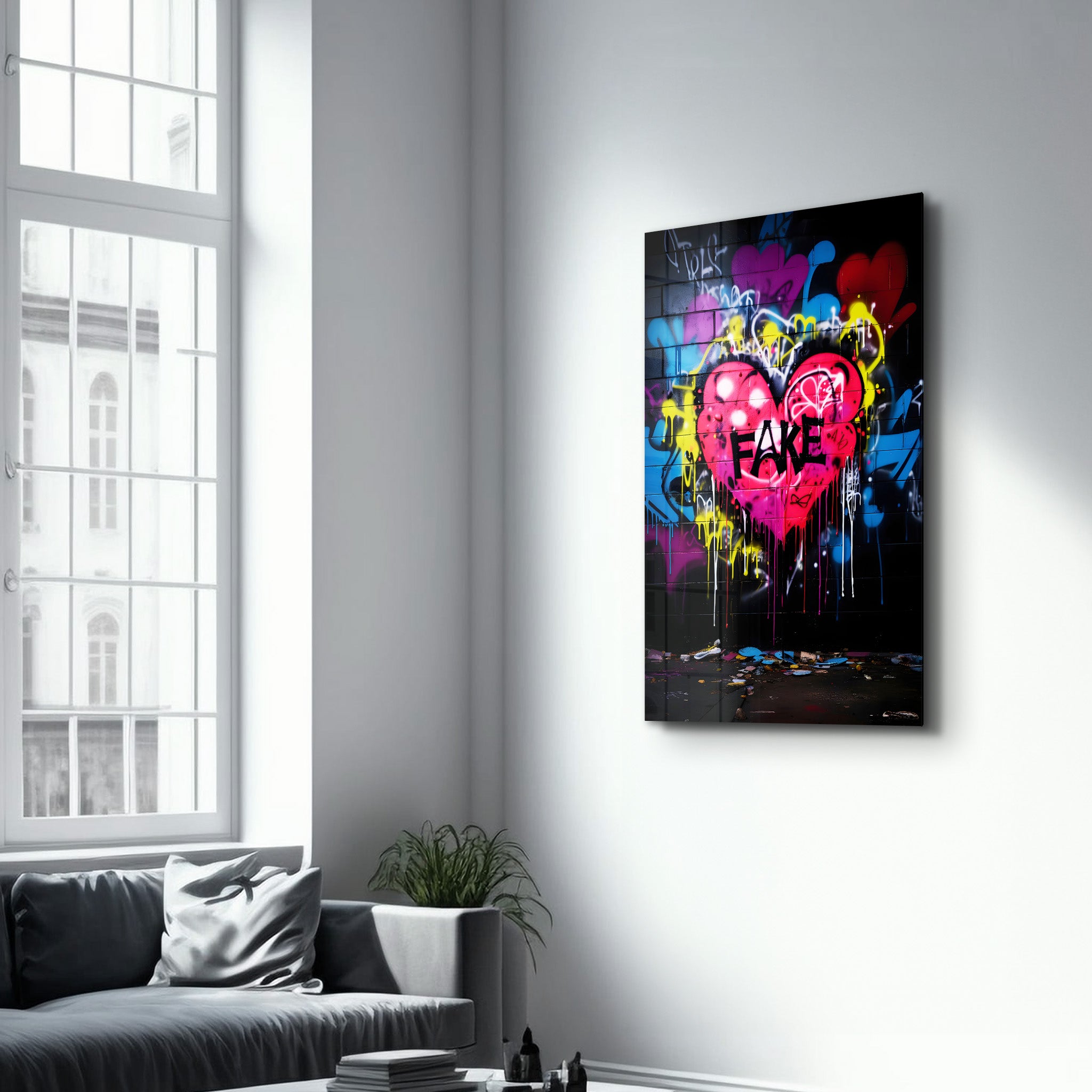 Fake Love Graffiti - Glass Wall Art