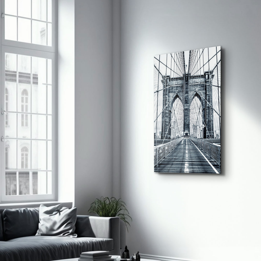 ・"Brooklyn Bridge Retro Gray 2"・Glass Wall Art - ArtDesigna Glass Printing Wall Art