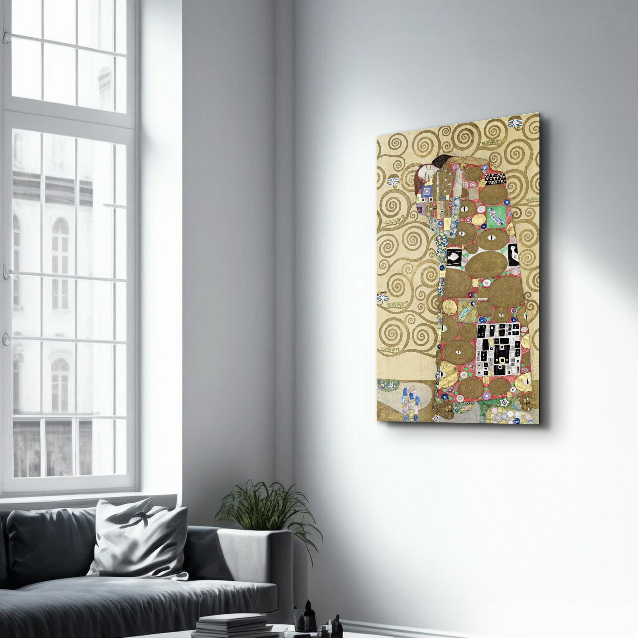 Gustav Klimt's Fulfillment (1910–1911) | Glass Wall Art - ArtDesigna Glass Printing Wall Art