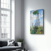 Woman with a Parasol, Madame Monet and Her Son (1875) by Claude Monet | Glass Wall Art - ArtDesigna Glass Printing Wall Art