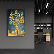 Abstract Deer & Flowers | Glass Wall Art - ArtDesigna Glass Printing Wall Art