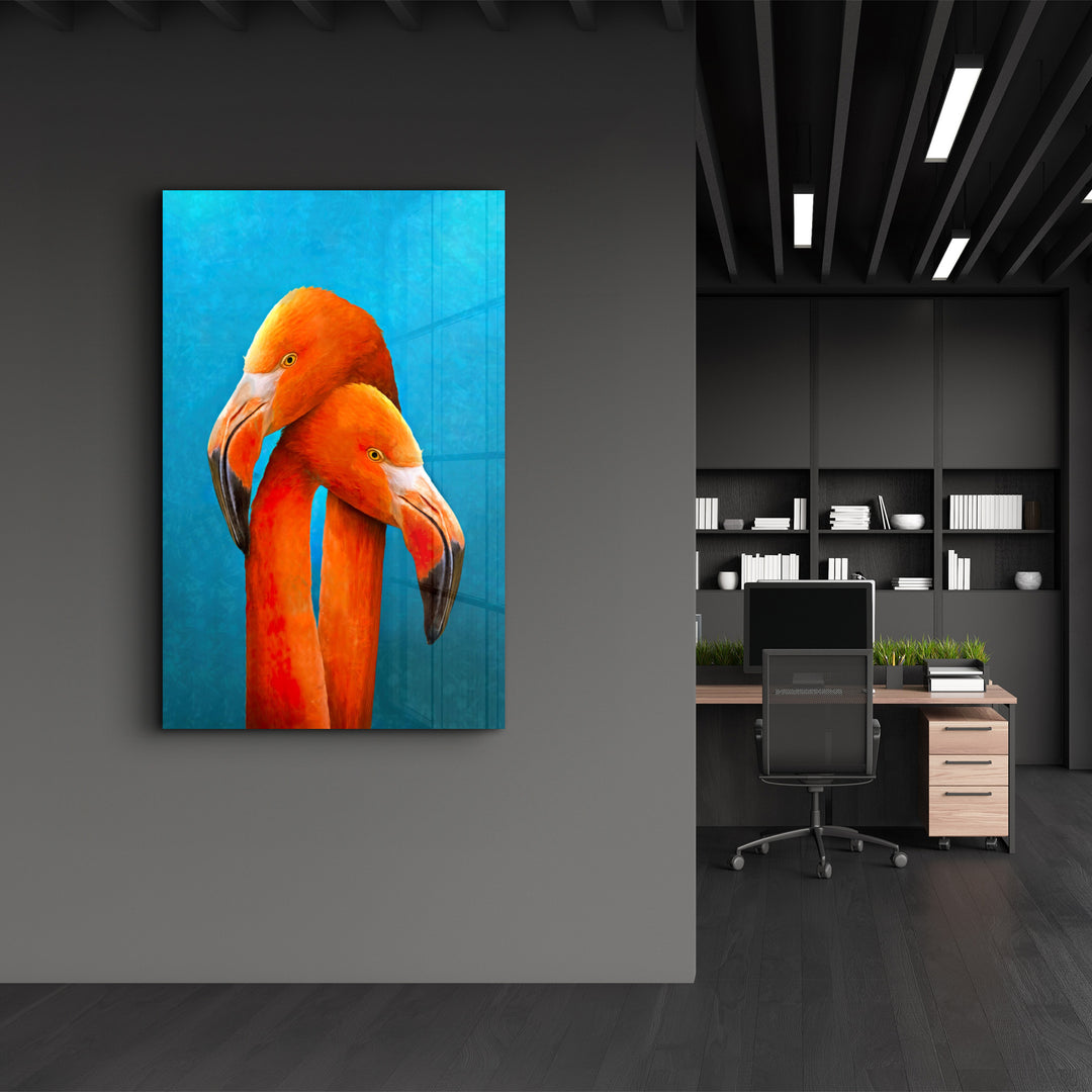 ・"Orange Flamingos"・Glass Wall Art - ArtDesigna Glass Printing Wall Art