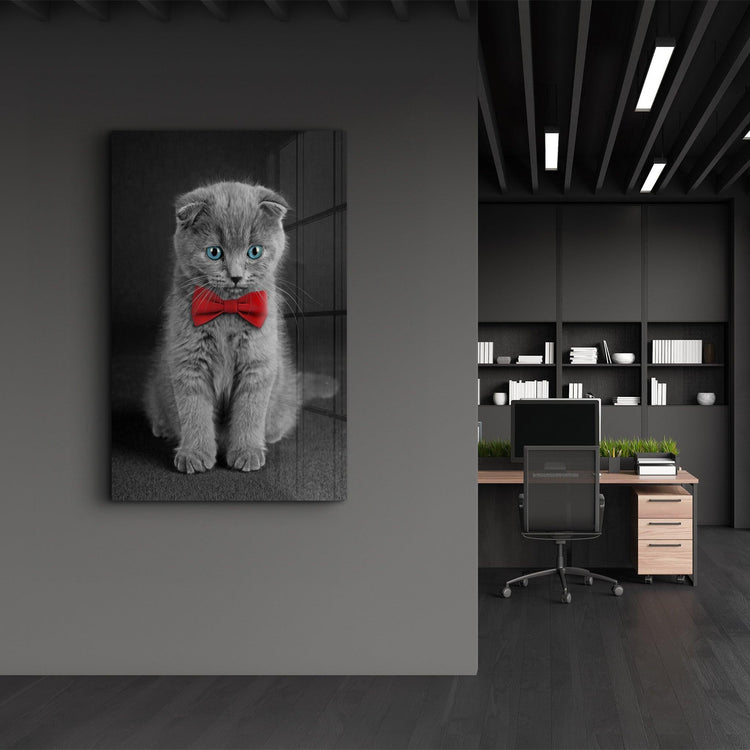 ・"Cat with Bow Tie "・Glass Wall Art - ArtDesigna Glass Printing Wall Art