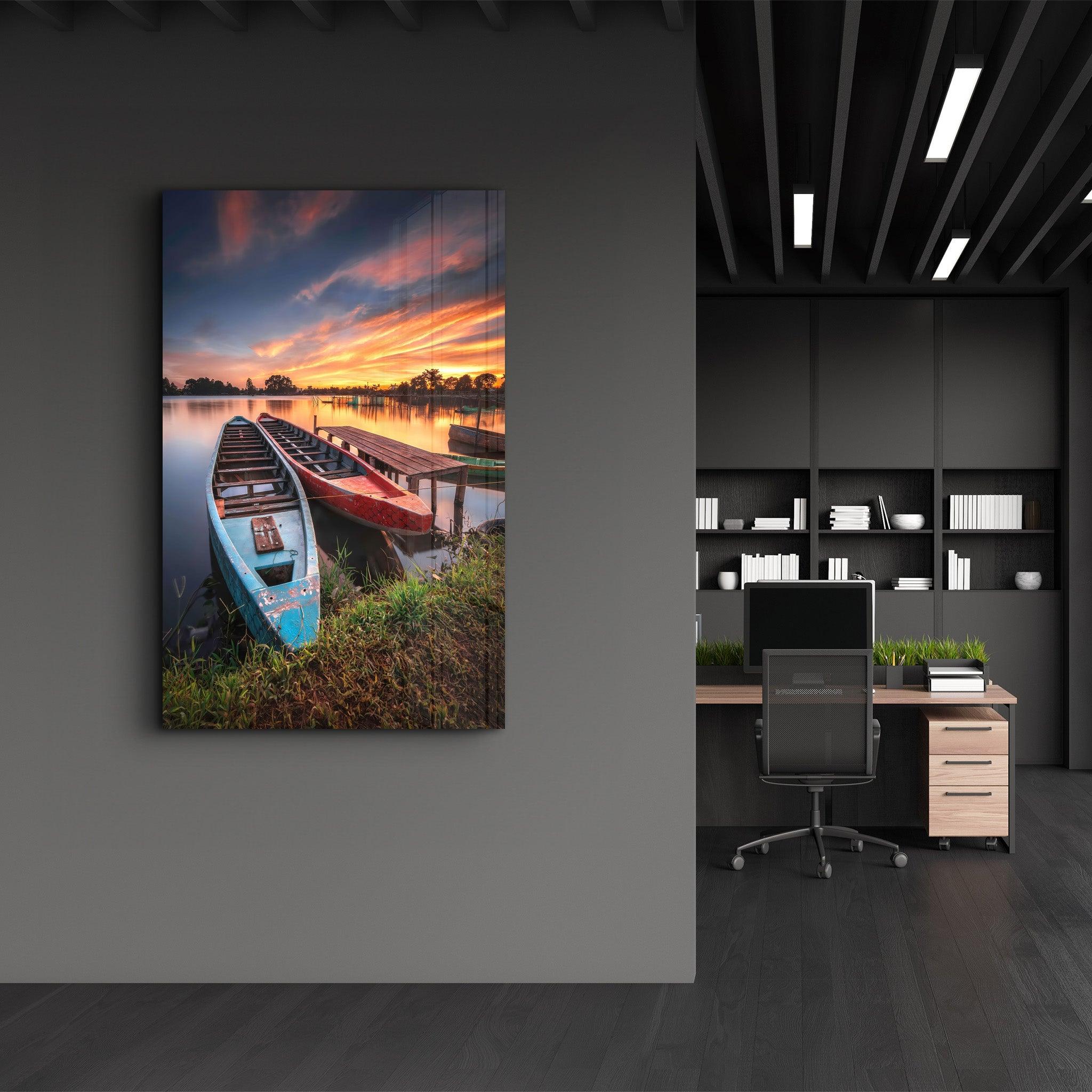 Longboats With Sunset | Glass Wall Art - ArtDesigna Glass Printing Wall Art