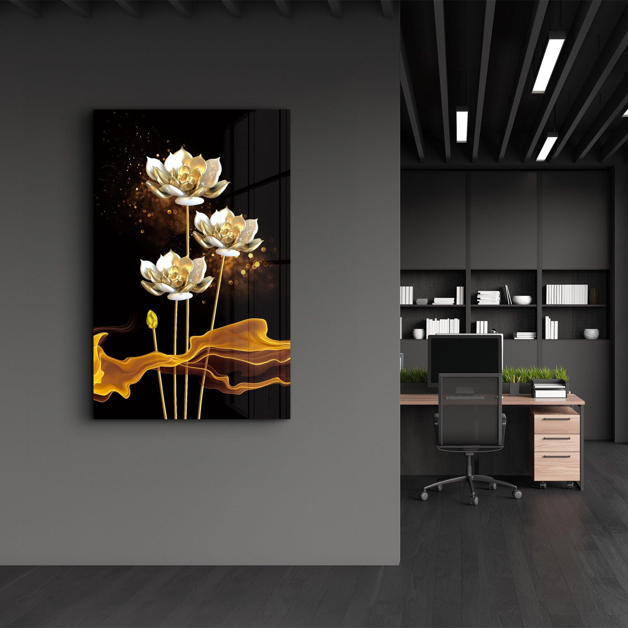The Golden Leaf Plant | Glass Wall Art - ArtDesigna Glass Printing Wall Art