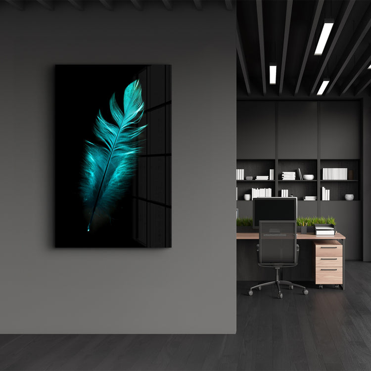 ・"Green Feather"・Glass Wall Art - ArtDesigna Glass Printing Wall Art