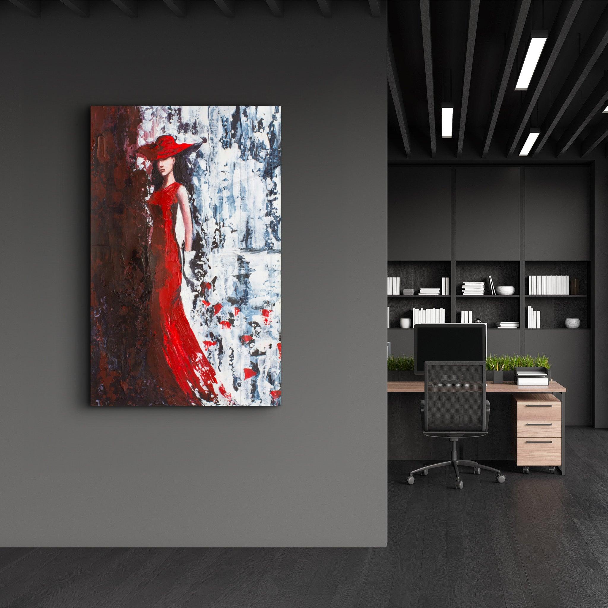 Lady in Red | Glass Wall Art - ArtDesigna Glass Printing Wall Art
