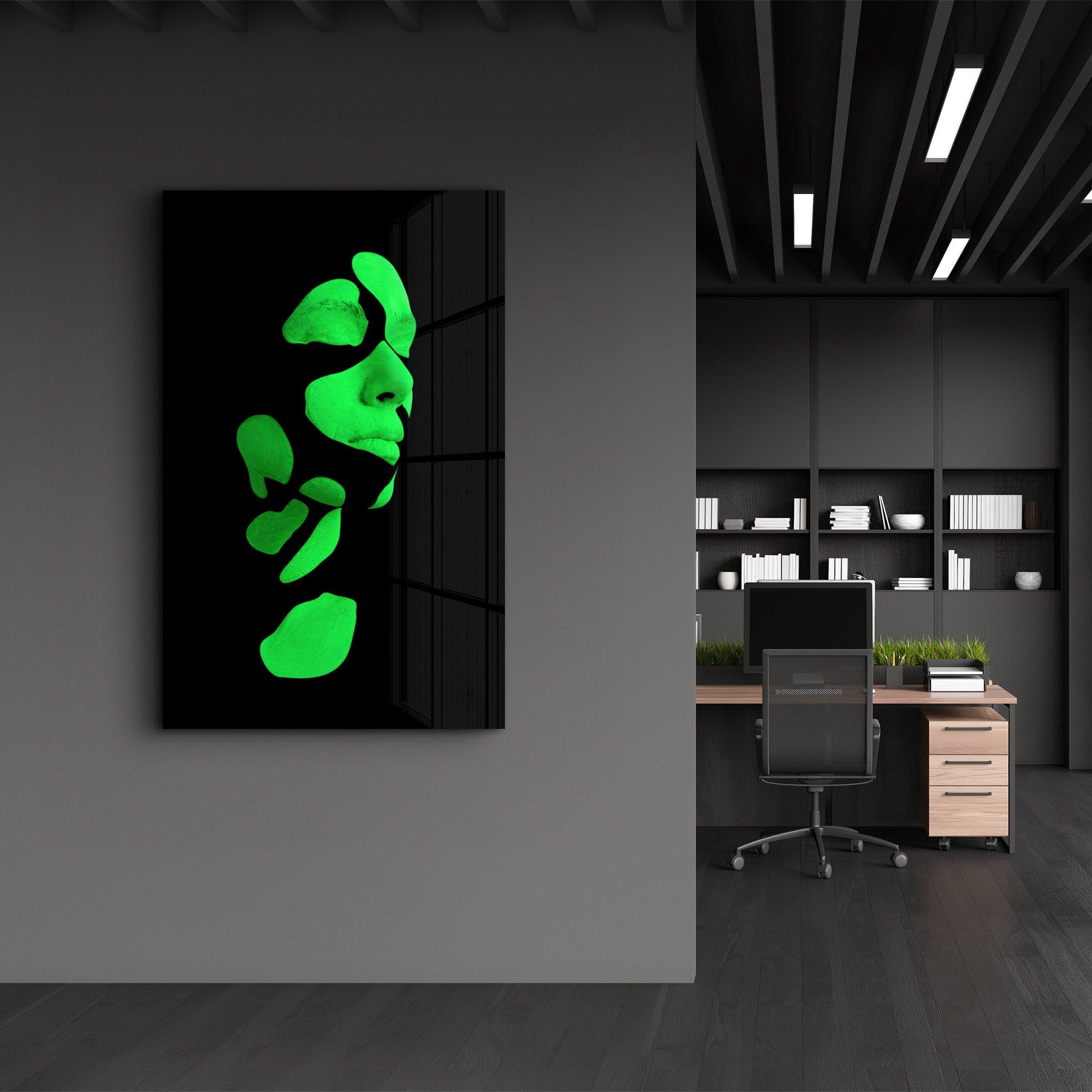 Mysterious Green Face | Glass Wall Art - ArtDesigna Glass Printing Wall Art