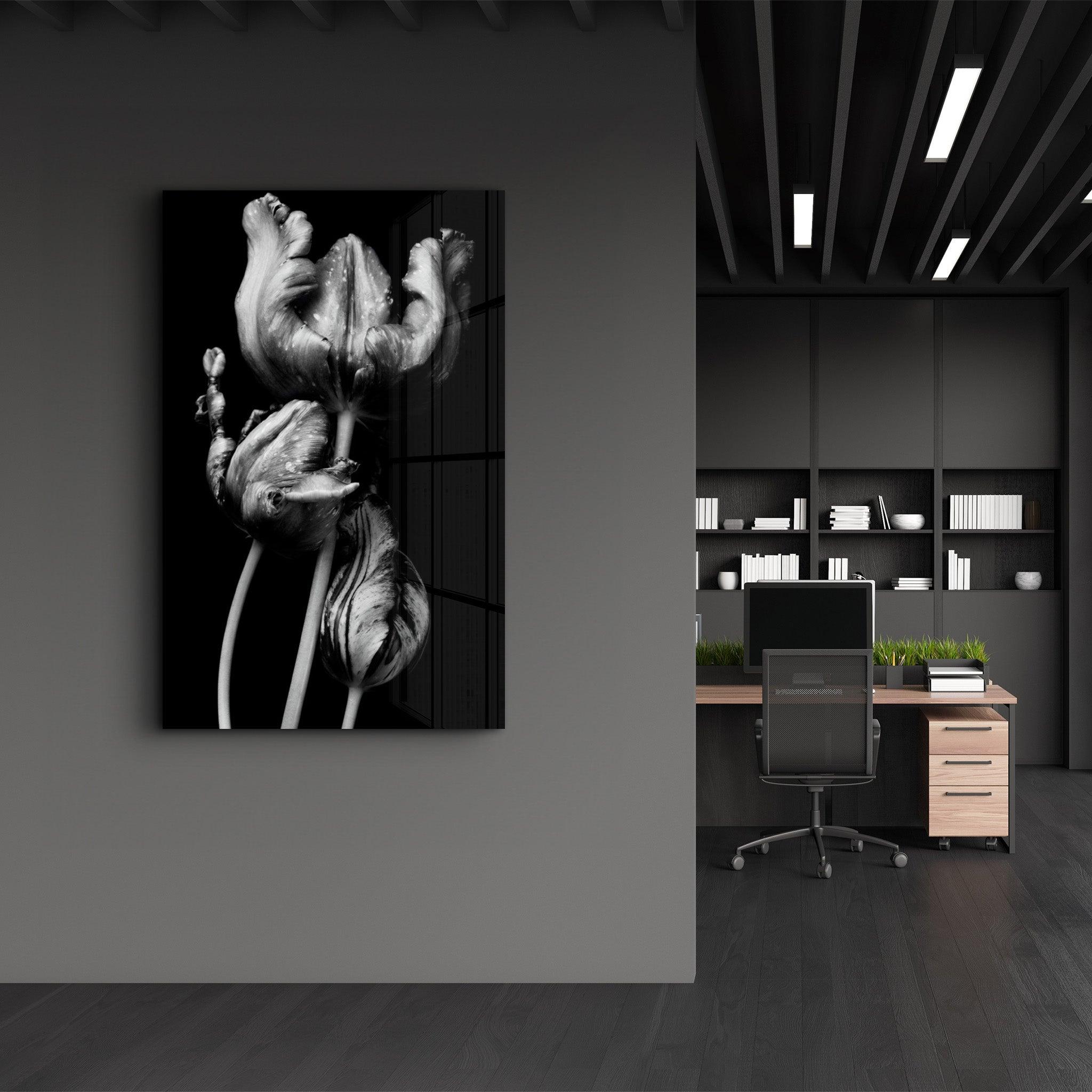 Black - White Flower 2 | Glass Wall Art - ArtDesigna Glass Printing Wall Art