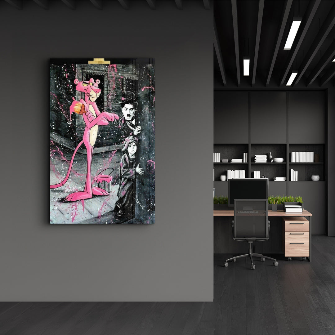 ・"Pink Panther & Charlie"・Designer's Collection Glass Wall Art - ArtDesigna Glass Printing Wall Art