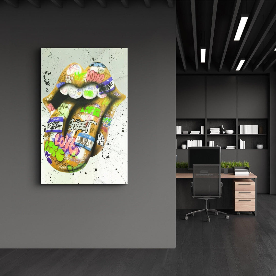 ・"Tongue - Mustard"・Designer's Collection Glass Wall Art - ArtDesigna Glass Printing Wall Art