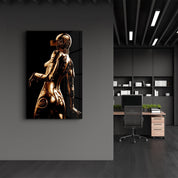 Robo Girl Gold | Designer's Collection Glass Wall Art - ArtDesigna Glass Printing Wall Art