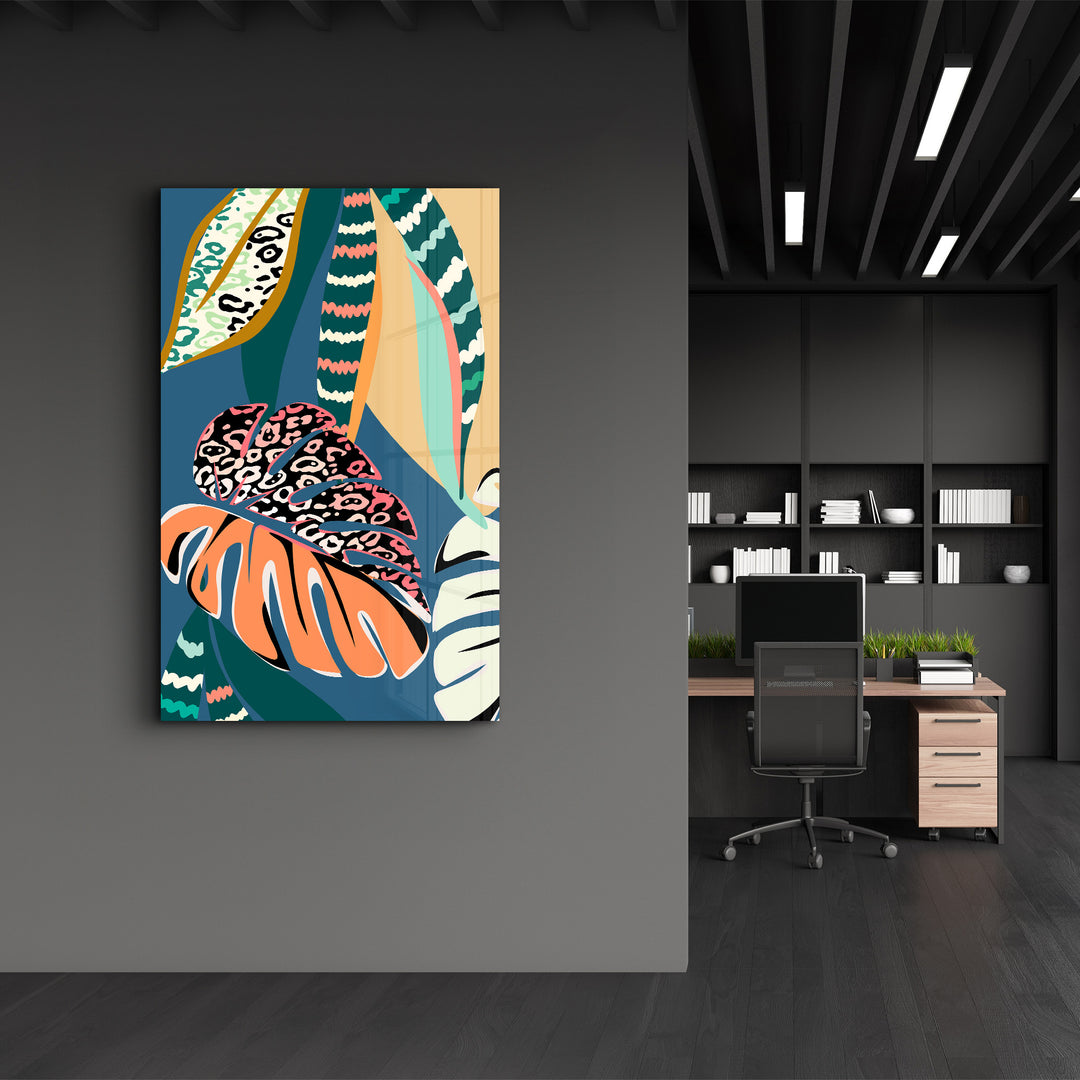 ・"Tropical Leaves Illustration 5"・ Glass Wall Art - ArtDesigna Glass Printing Wall Art