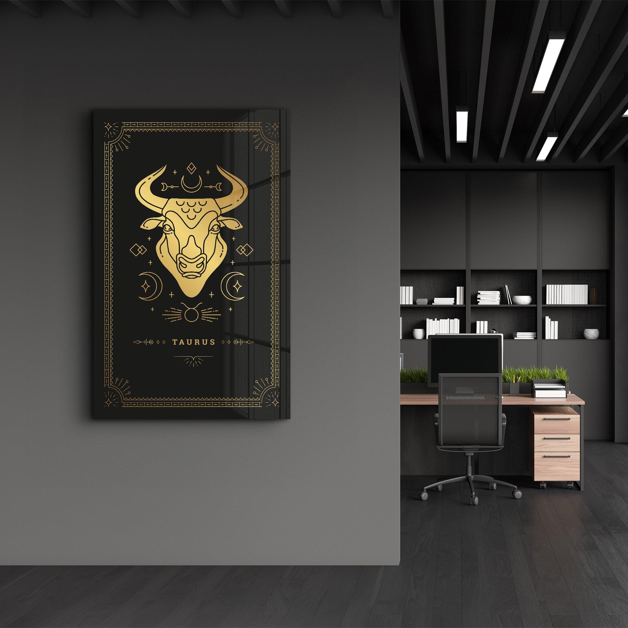 TAURUS | Black Zodiac Collection Glass Wall Art - ArtDesigna Glass Printing Wall Art