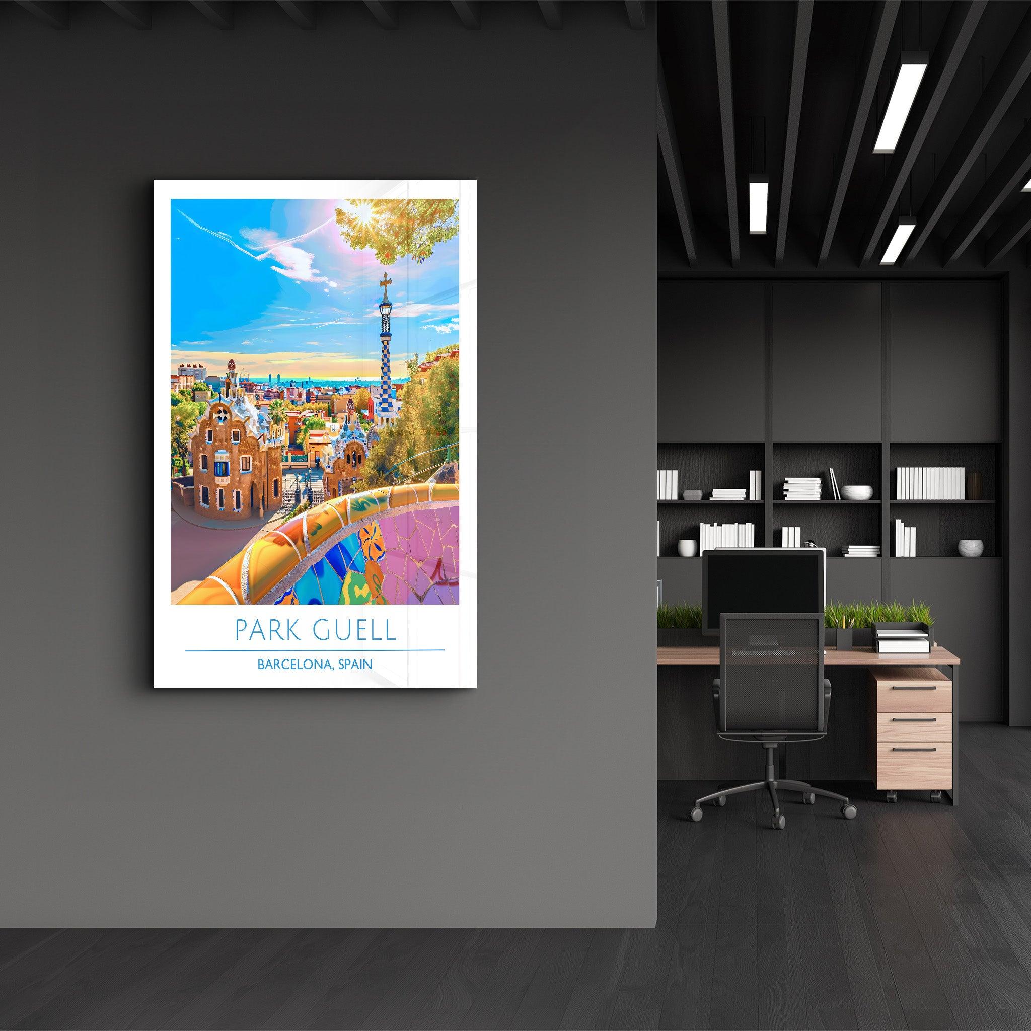 Park Guell-Barcelona Spain-Travel Posters | Glass Wall Art - ArtDesigna Glass Printing Wall Art