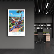 Park Guell-Barcelona Spain-Travel Posters | Glass Wall Art - ArtDesigna Glass Printing Wall Art