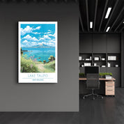 Lake Taupo New Zealand-Travel Posters | Glass Wall Art - ArtDesigna Glass Printing Wall Art