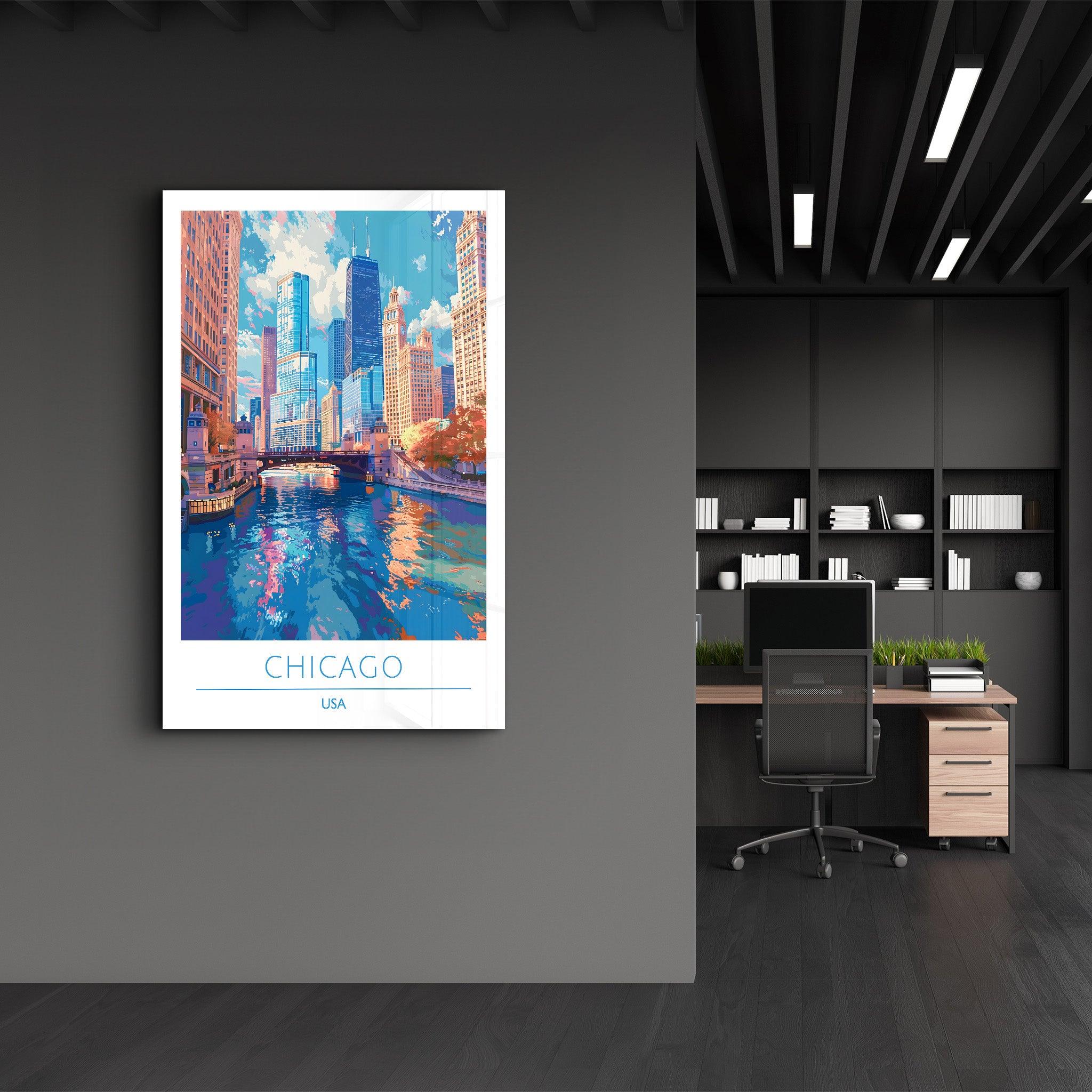 Chicago USA-Travel Posters | Glass Wall Art - ArtDesigna Glass Printing Wall Art