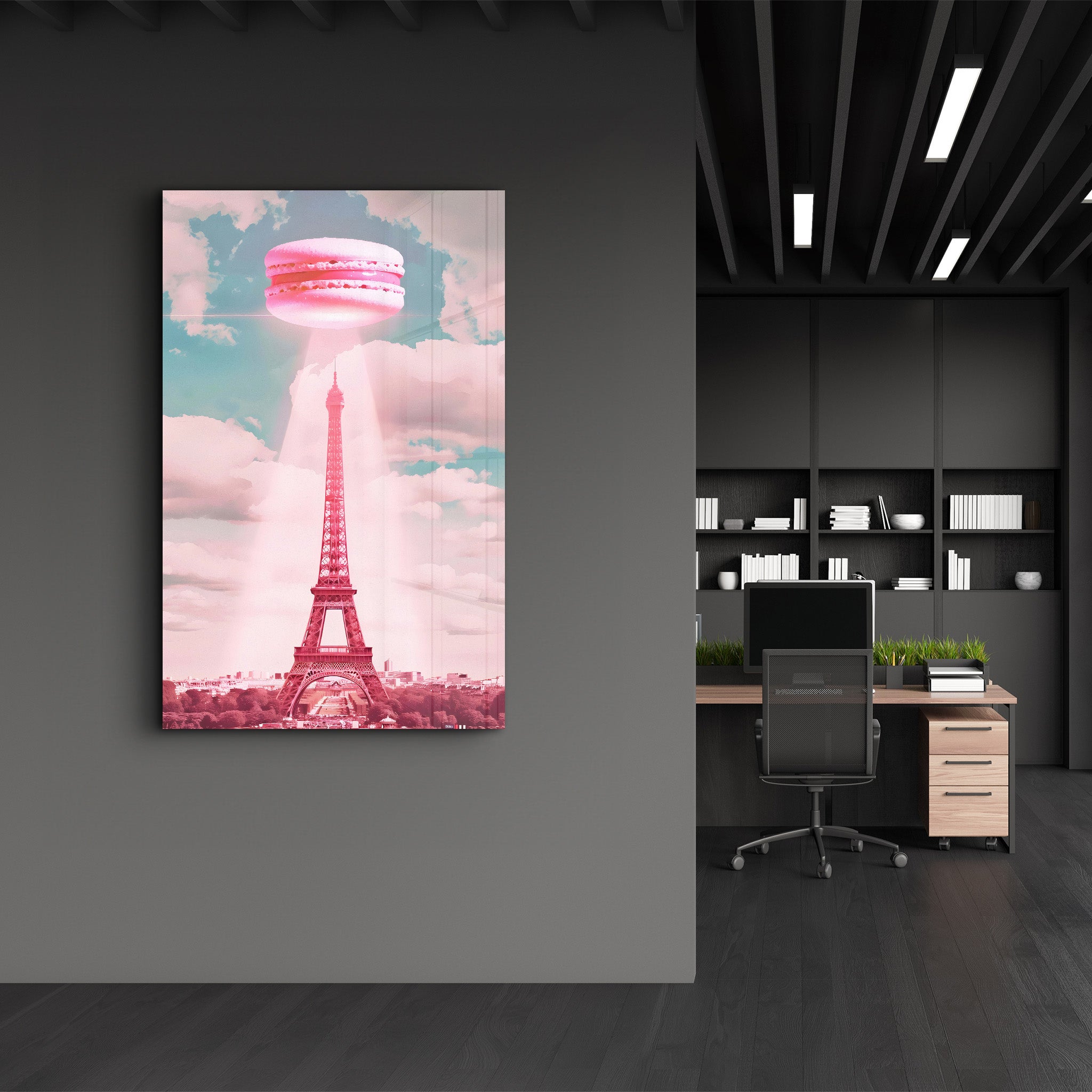 Pink Macarons and Eiffel Tower - Glass Wall Art - Artdesigna