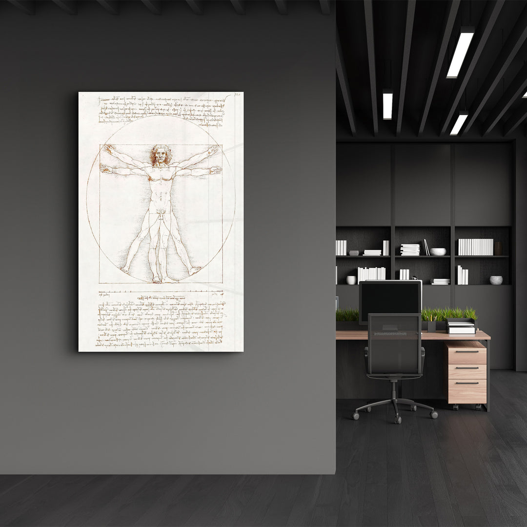 ・"Leonardo da Vinci's The Vitruvian Man 1498"・Glass Wall Art - ArtDesigna Glass Printing Wall Art