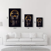 Golden Lips Woman Portrait V2 | Glass Wall Art - Artdesigna