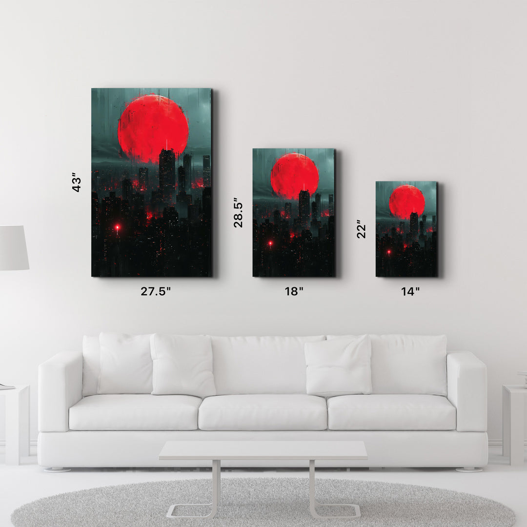 Red Moon over the City - Designers Collection Glass Wall Art