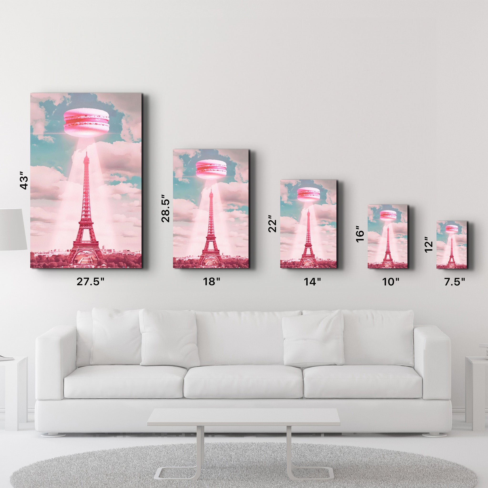 Pink Macarons and Eiffel Tower - Glass Wall Art - Artdesigna