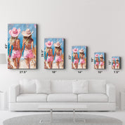 Pink CowGirls On the Beach - Glass Wall Art