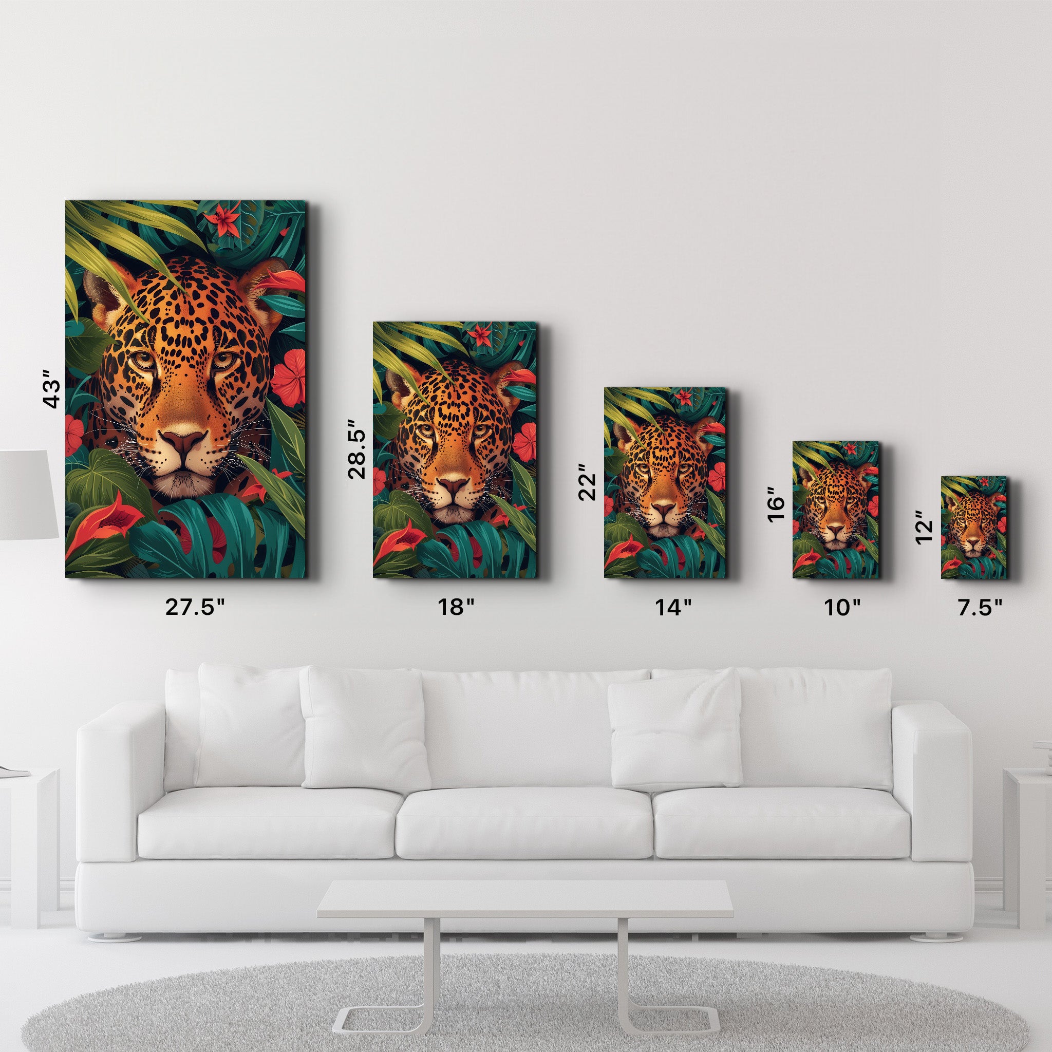 Leopard and Tropical Flowers - Glass Wall Art - Artdesigna