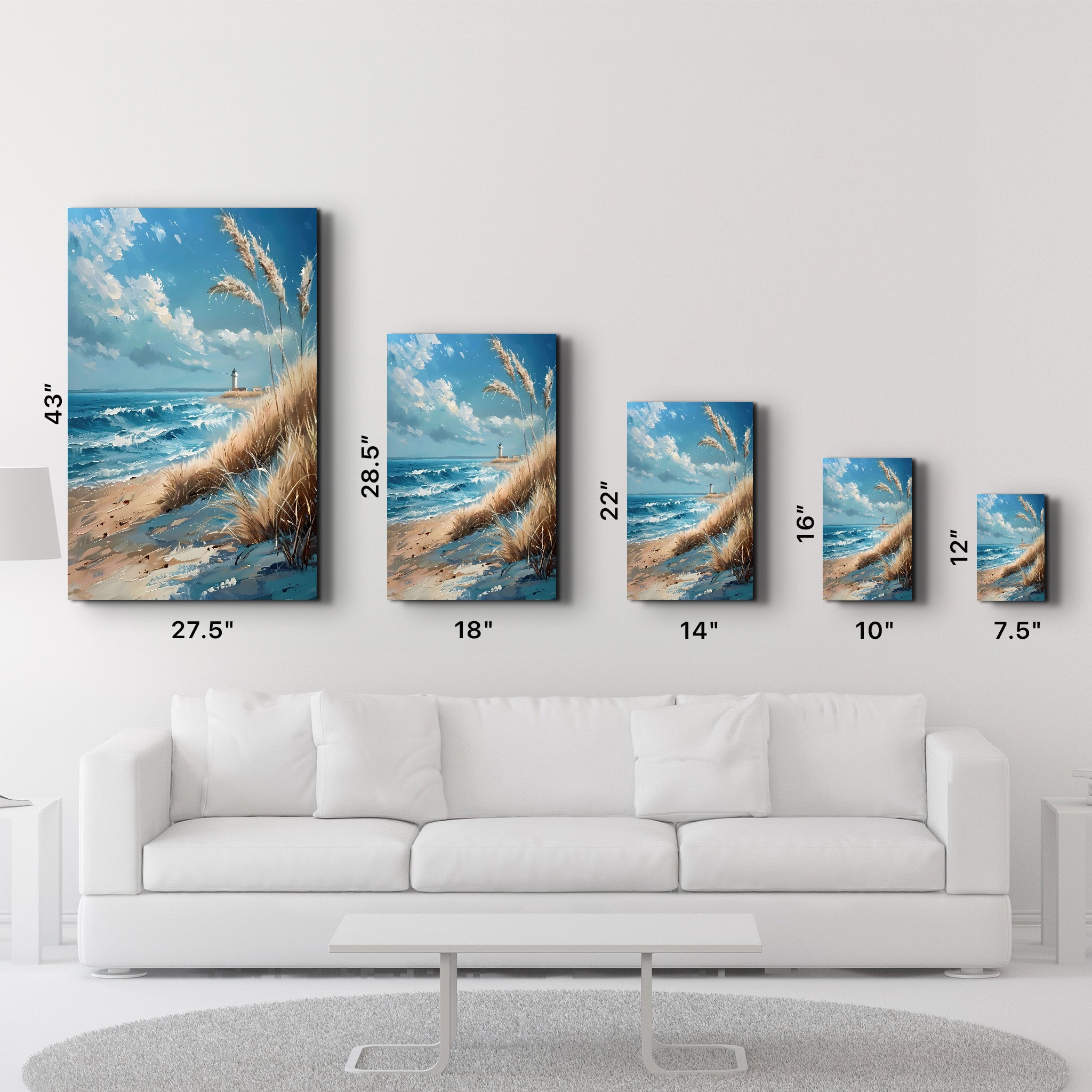 Lighthouse and Beach Oil Painting - Glass Wall Art - Artdesigna