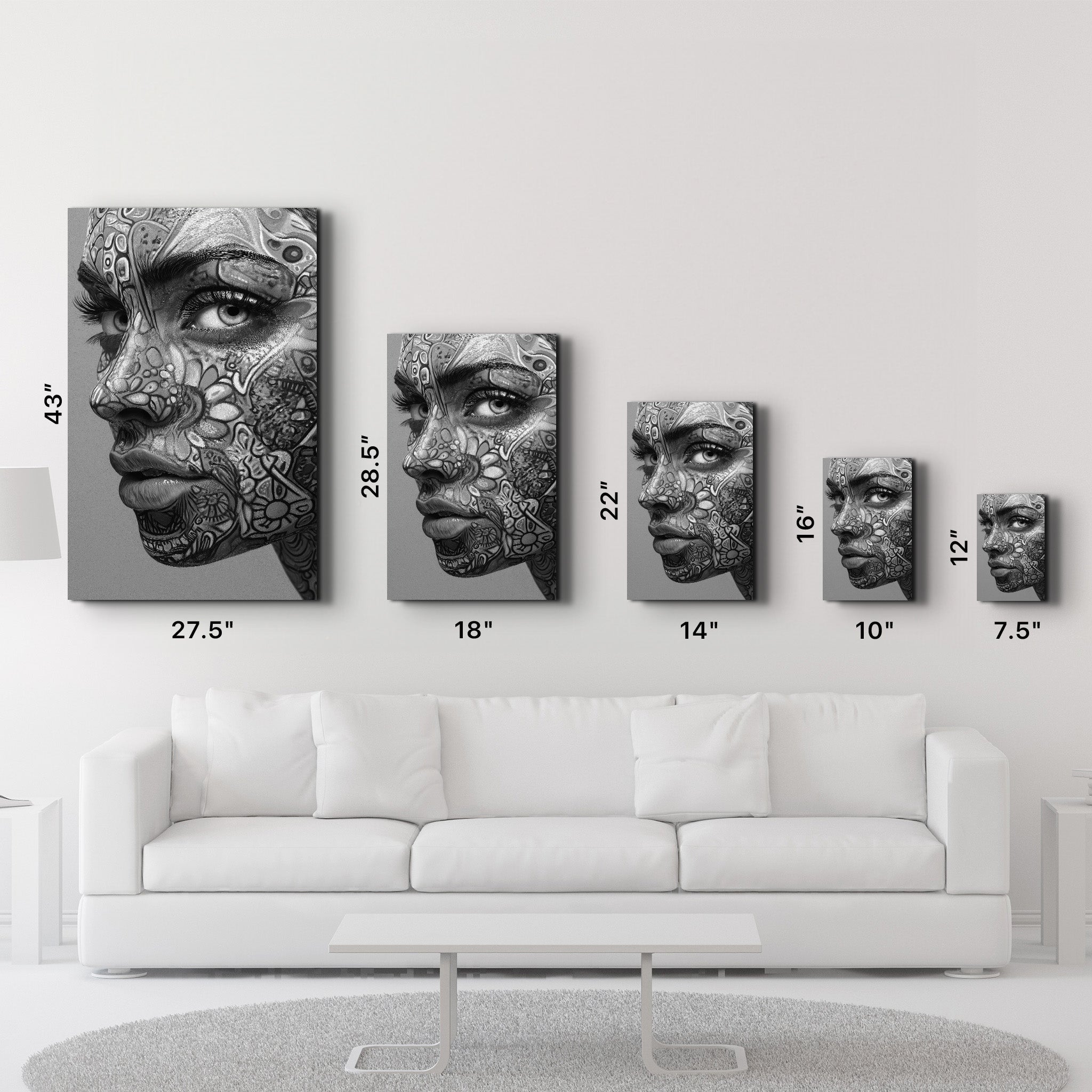 Psychedelic Floral Portrait B&W | Glass Wall Art