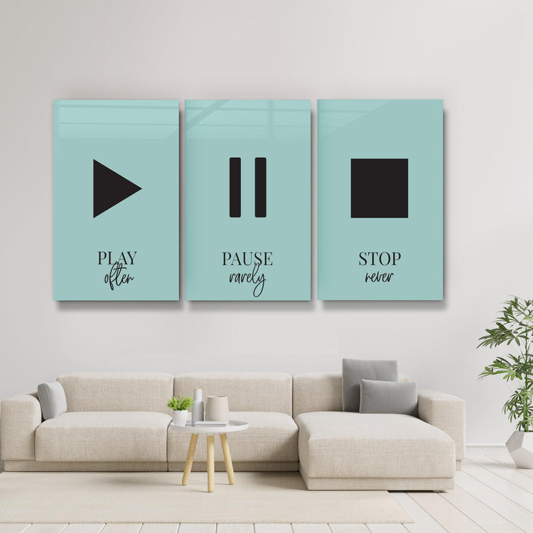 ・"Play-Pause-Stop - Trio"・Glass Wall Art - ArtDesigna Glass Printing Wall Art
